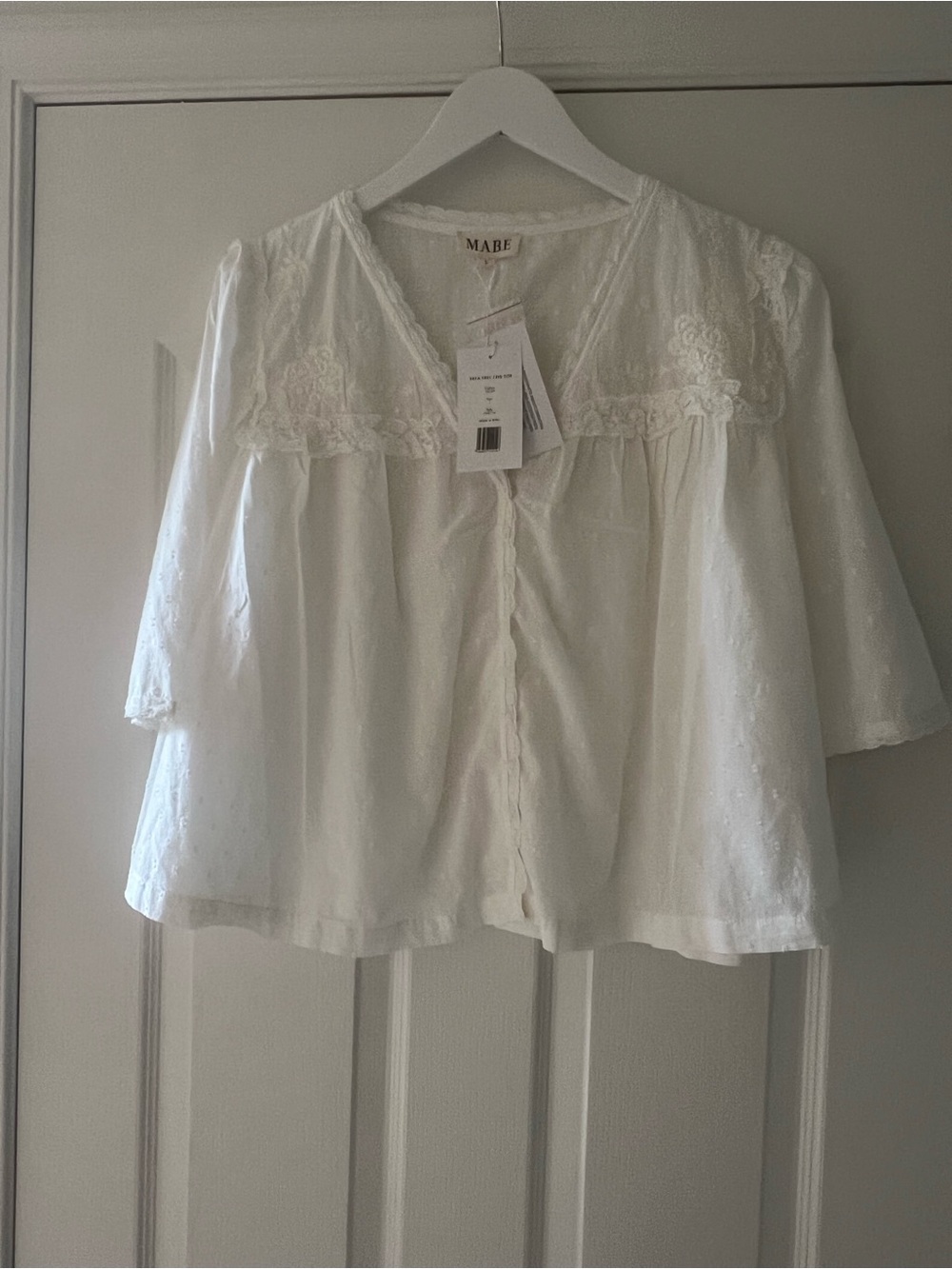 Mare White Lace-Trim Cotton Blouse